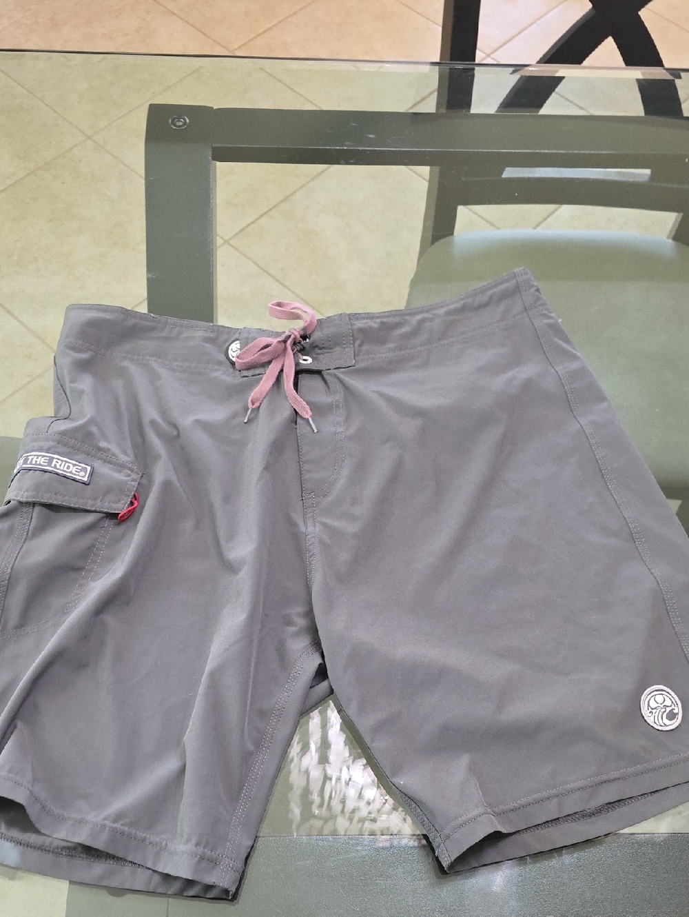 Men's Gray Cargo Swim Shorts with Pink Drawstring - The Ride